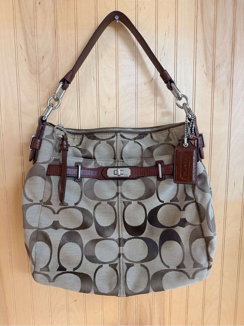 Coach Signature Canvas Shoulder Bag in Brown and Tan